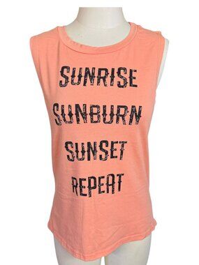 SUNRISE SUNBURN SUNSET REPEAT light orange muscle tee Size Medium